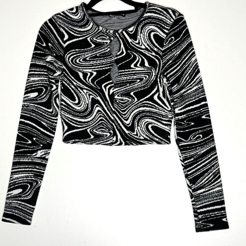 Zara Jacquard Knit Swirl Cut Out Crop Top Women's Size Medium